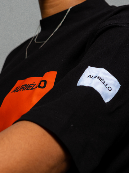 Auriello Orange Logo Black T-Shirt