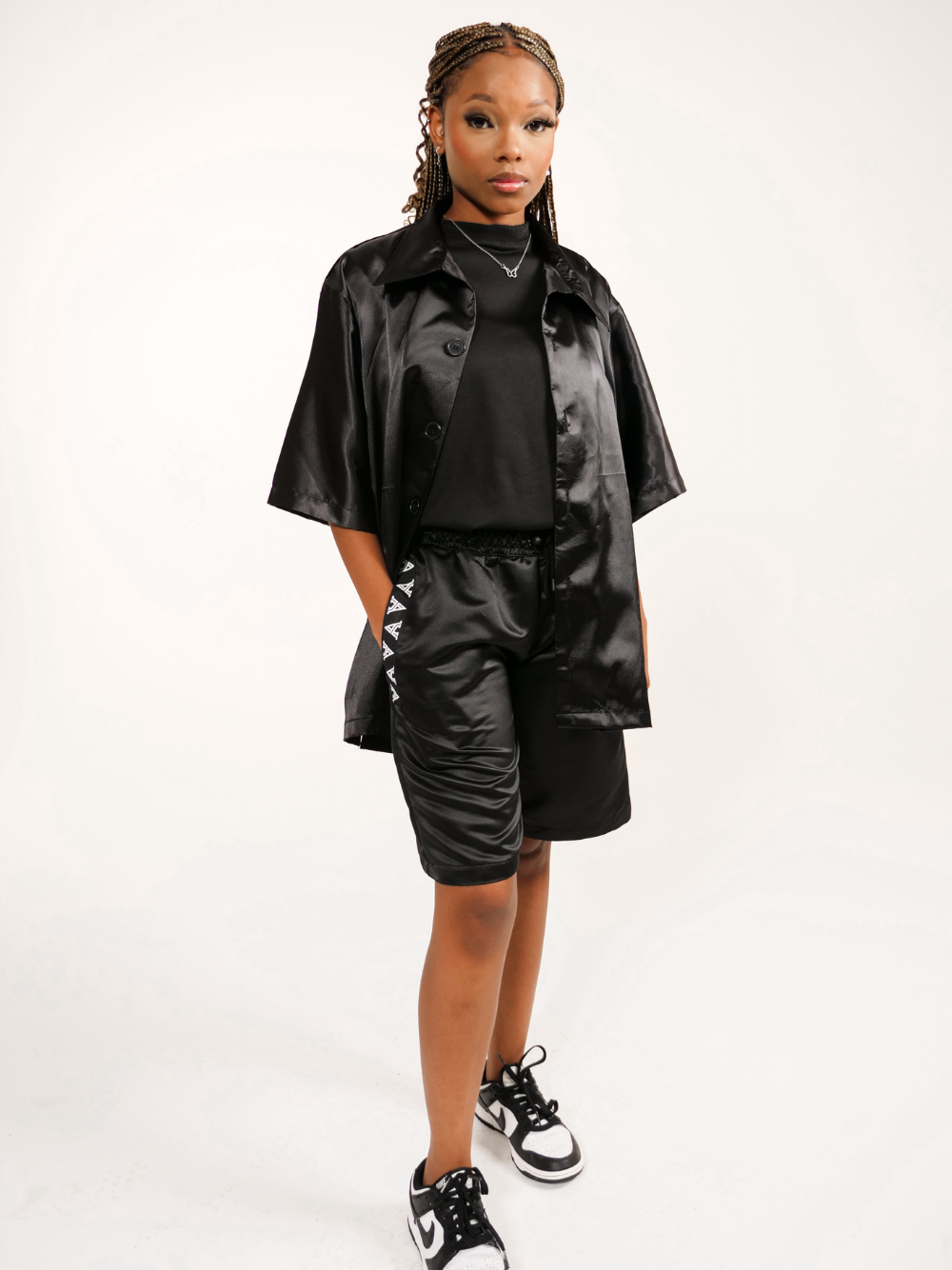 Anxmaly Plain Black Satin Shirt