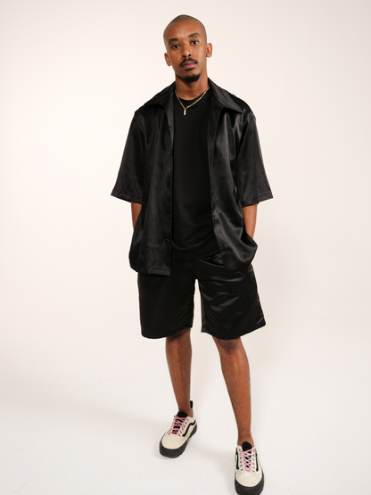 Anxmaly Plain Black Satin Shirt