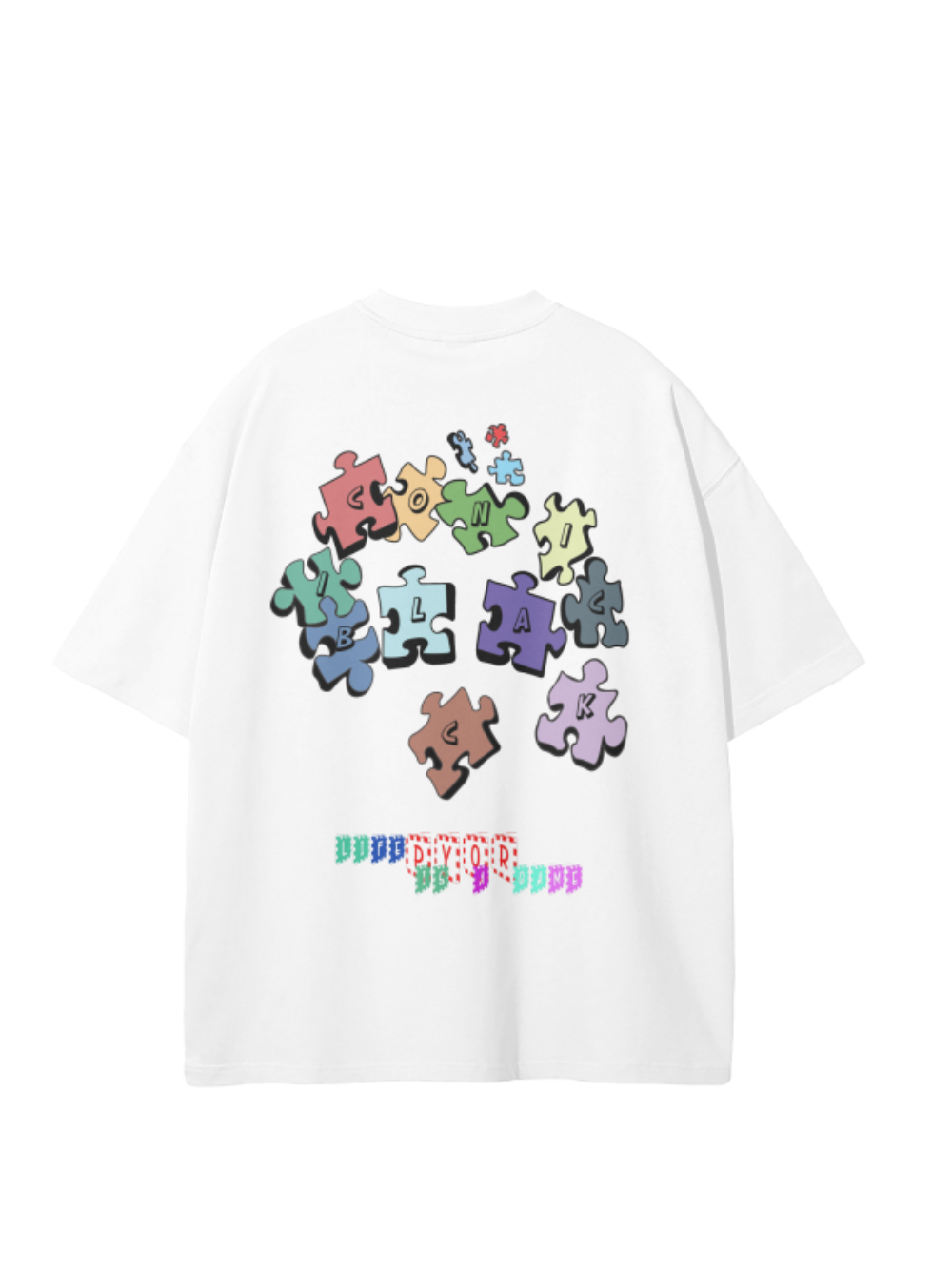 Iconic Black Oversized Puzzle White T-Shirt